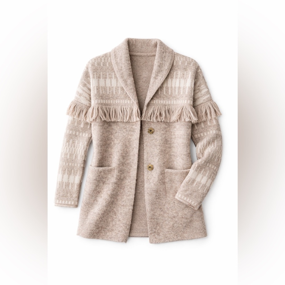 #29 🌷Heartloom Fringe Knit Jacket Cardigan Neutral Boho Size M NWT - Picture 2 of 4